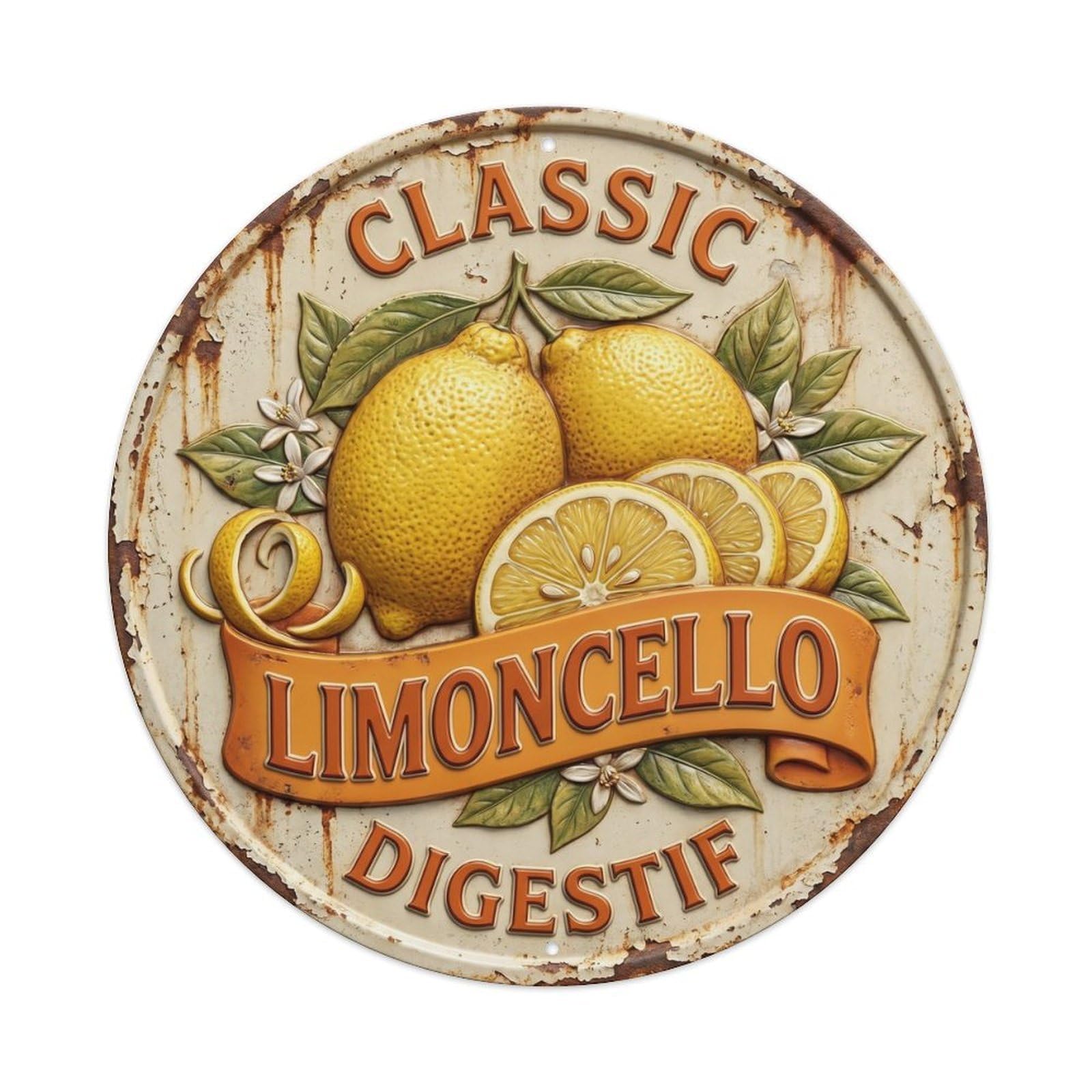 Classic Digestif Badge Classic Italian Limoncello Limoncello Vintage Metal Tin Sign Plaque Wall Decor for Cafe, Club, Garden Round Metal Poster 8x8Inch