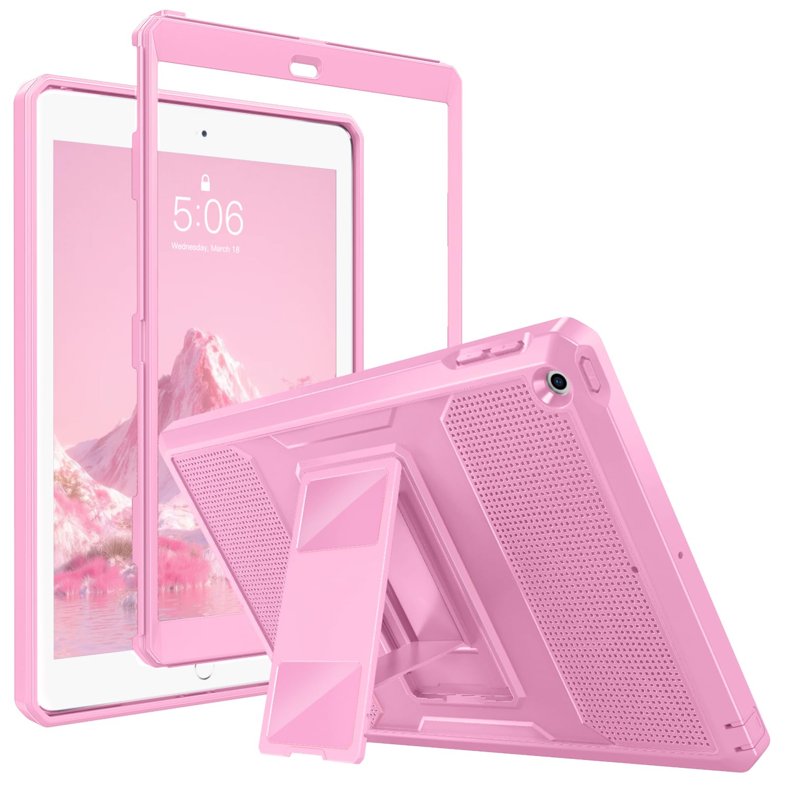 MoKo Case Fit 2018/2017 iPad 9.7 6th/5th Generation - [Heavy Duty] Shockproof Full Body Rugged Hybrid Cover with Built-in Screen Protector Compatible with Apple iPad 9.7 Inch 2018/2017, Nosegay Pink