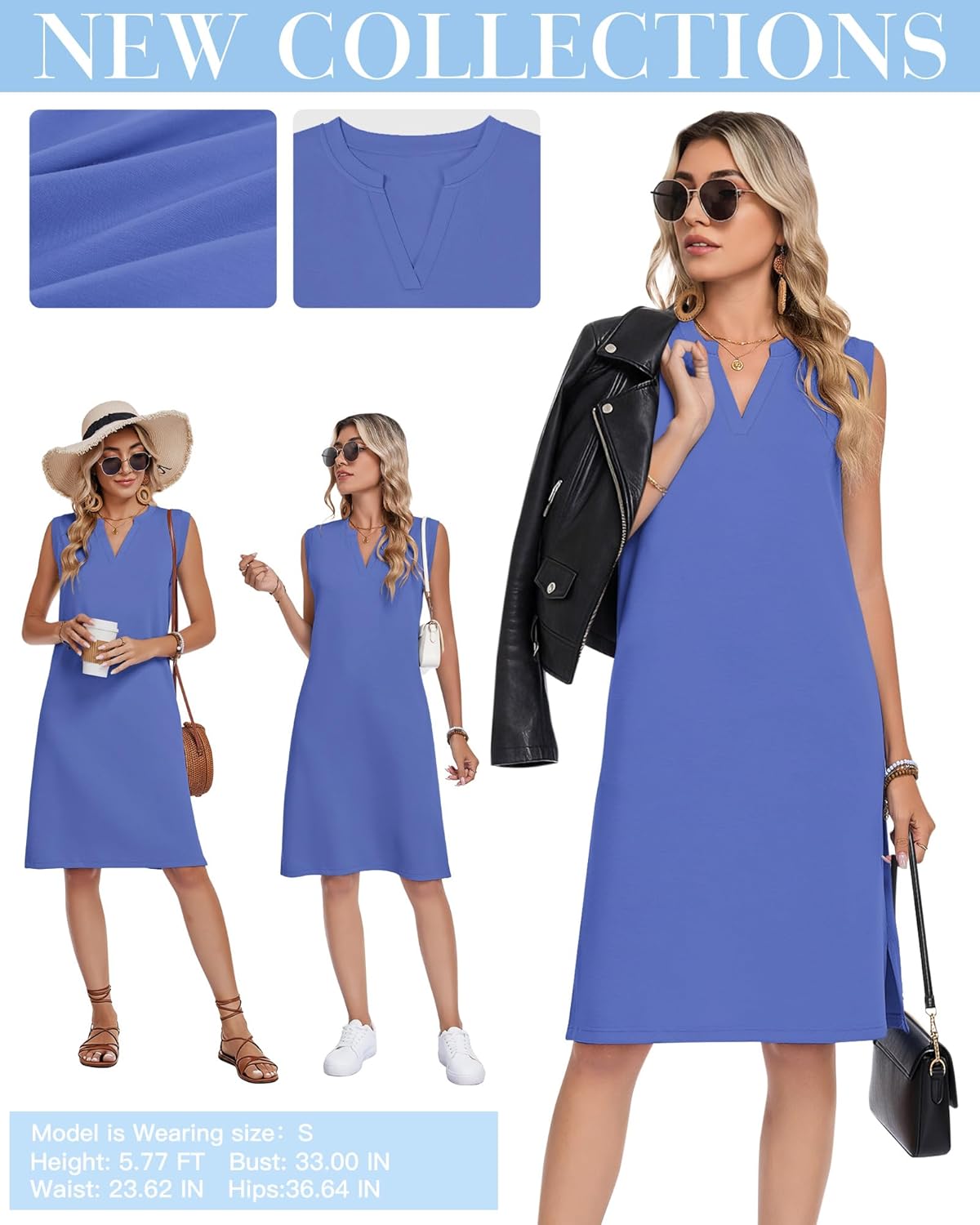 AUSELILY Sleeveless V Neck Knee Length Dress Women Straight-Cut Sundresses T-Shirt Summer Dresses for Women 2026 with Pockets - Image 5