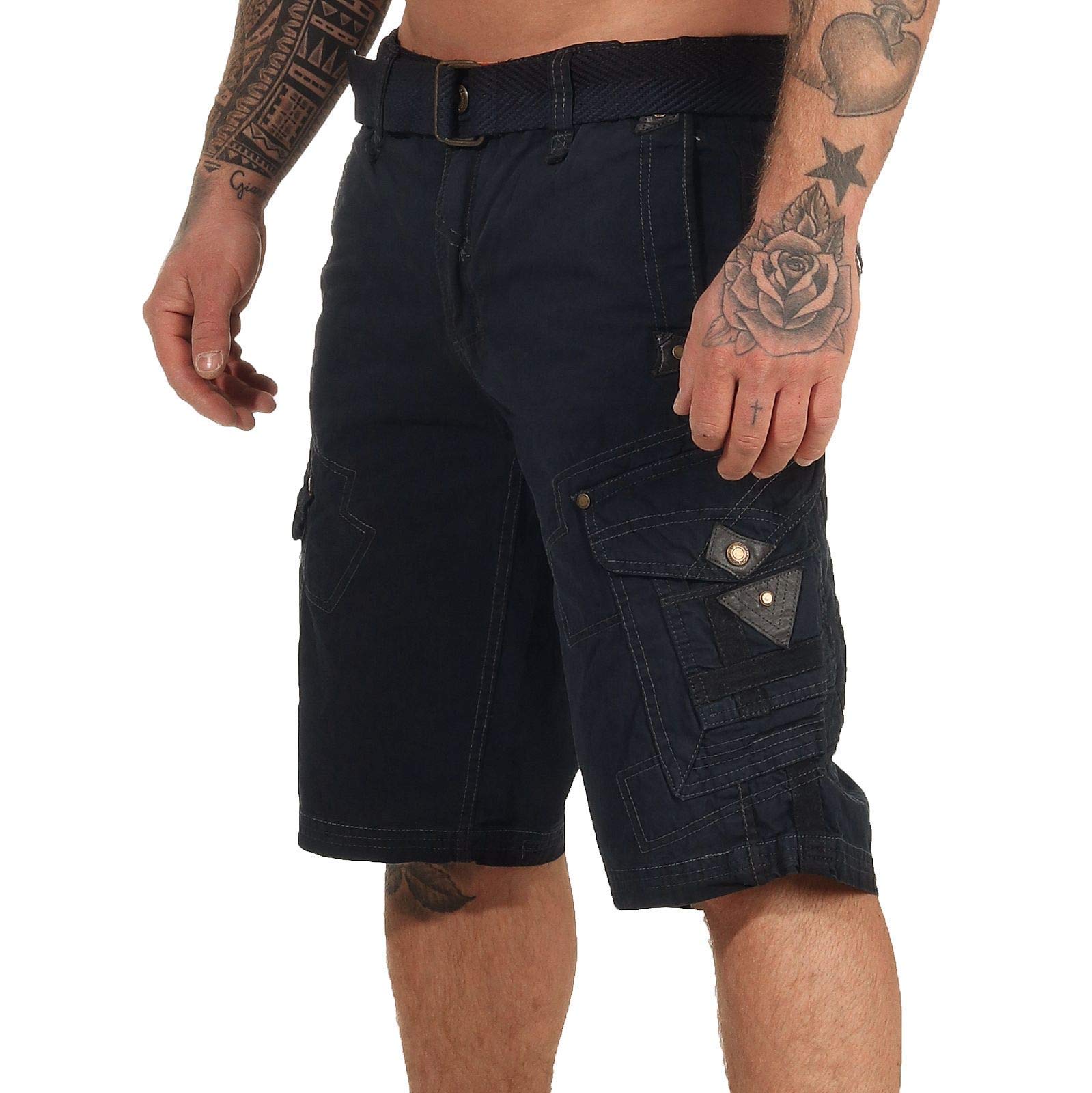 Geographical Norway Hombre Cortos Cargo Panoramique Camuflaje Corto Pantalones de Verano Incl. Cinturón, Bolsillos Laterales