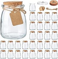 Brajttt 30 Pack Mini 7oz Glass Yogurt Jars with Cork Lids - Pudding Containers, Wedding Favors, Honey Jars & Label Tags
