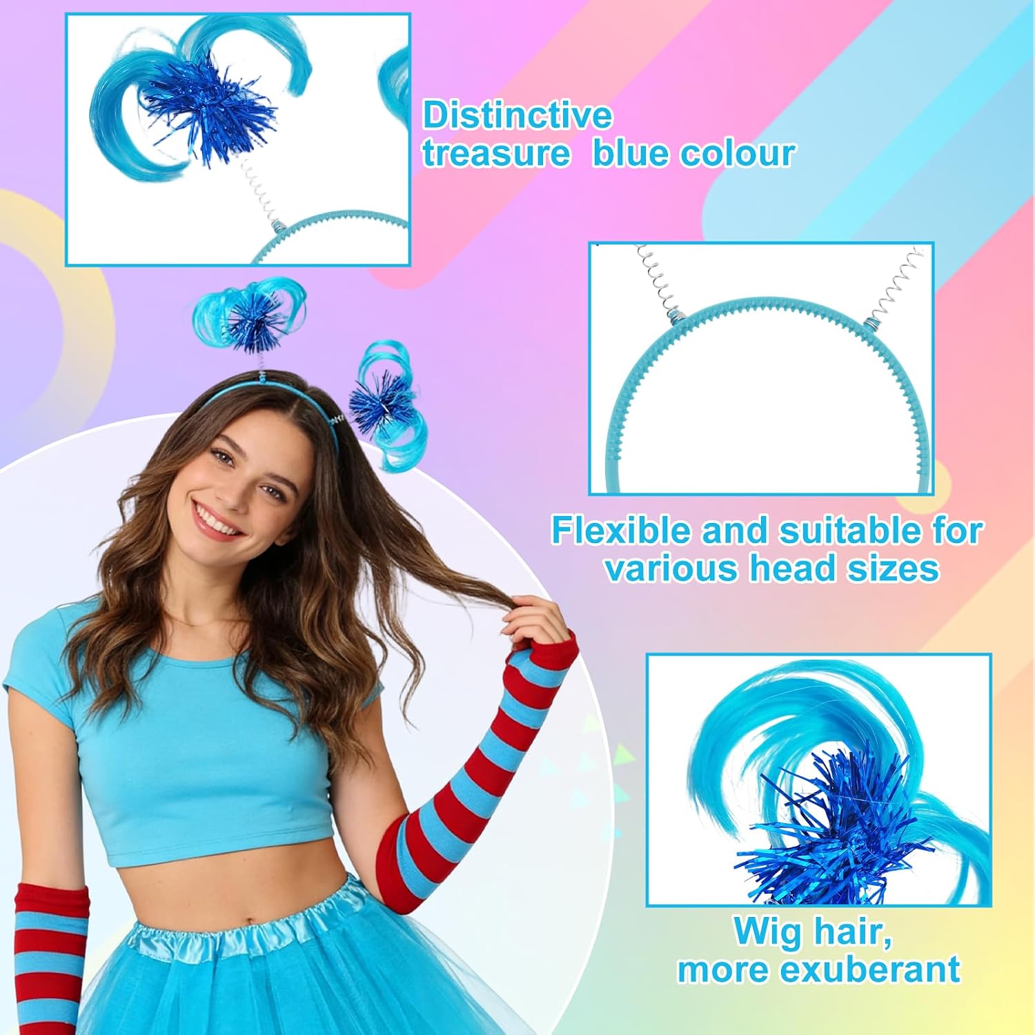 Xerteam Festival Thing Costume Adult, Tulle Tutu Ponytail Headband Striped Knee Socks Striped Gloves