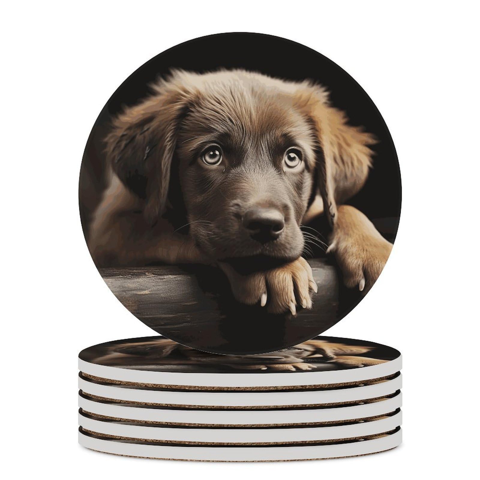 Puppies Dog Coasters for Drinks Absorbing Round Ceramic Stone Coaster with Cork Base Coffee Cup Beverage Table Cup Mat Modern Style Bar Coaster Set for Home Decor