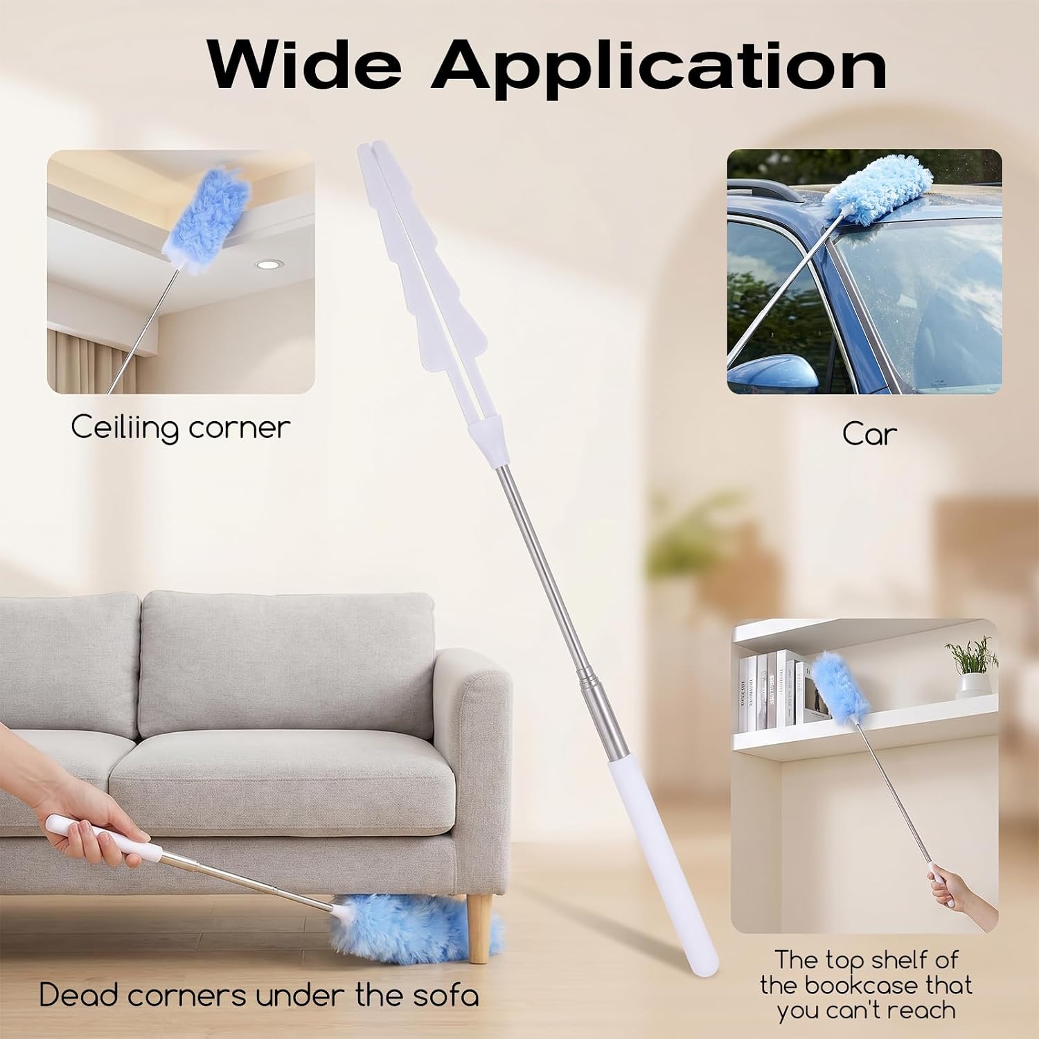 2 Pcs Replacement Duster Handles Compatible with Swiffer Duster Refill, Extendable Adjustable Length for Tight Spaces