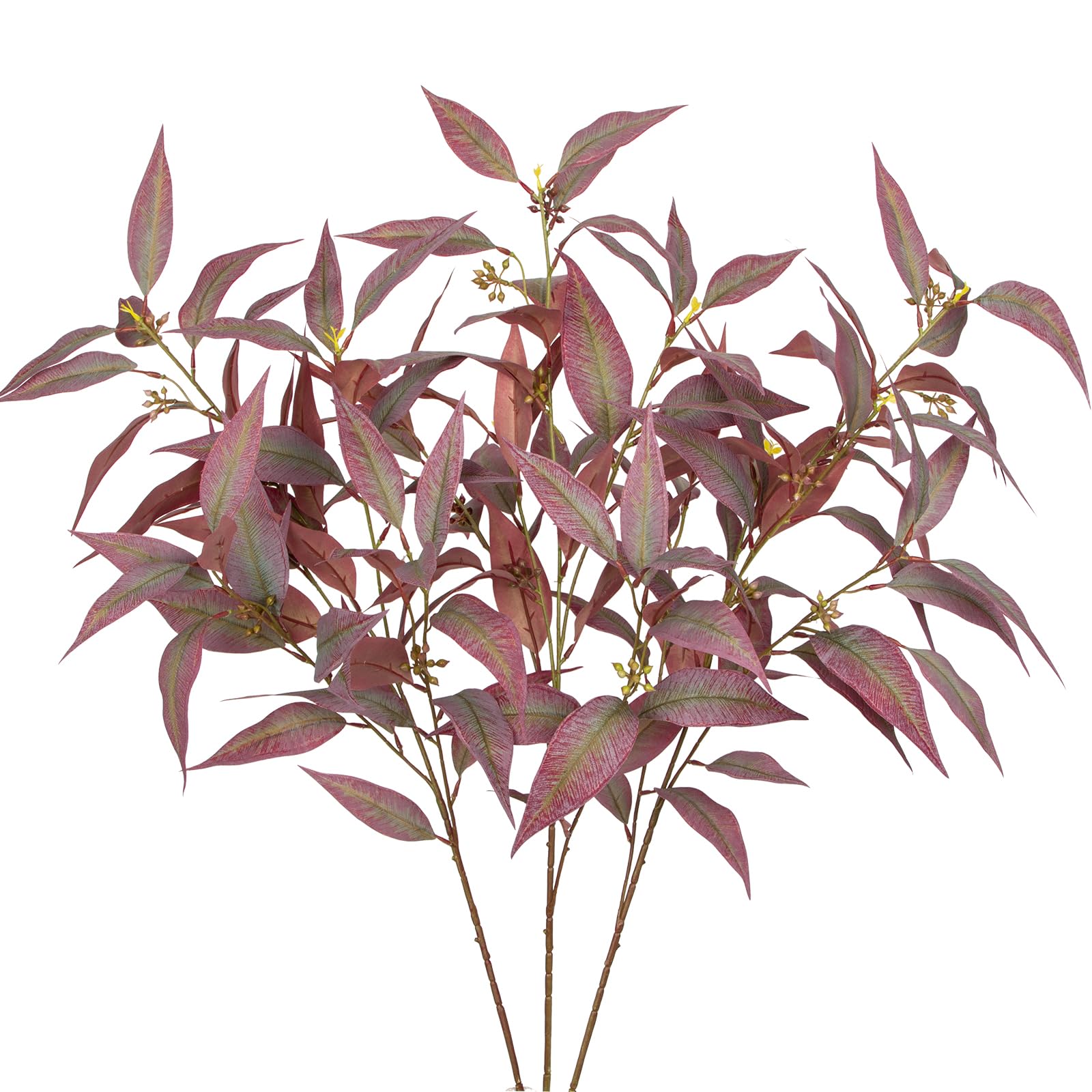Artificial Eucalyptus Stems 37" Long Stem with Eucalyptus Leaves, Berry Flowers 3pcs Fake Silk Eucalyptus Branches Faux Greenery for Flora Arrangement Home Office Wedding Centerpiece Decoration