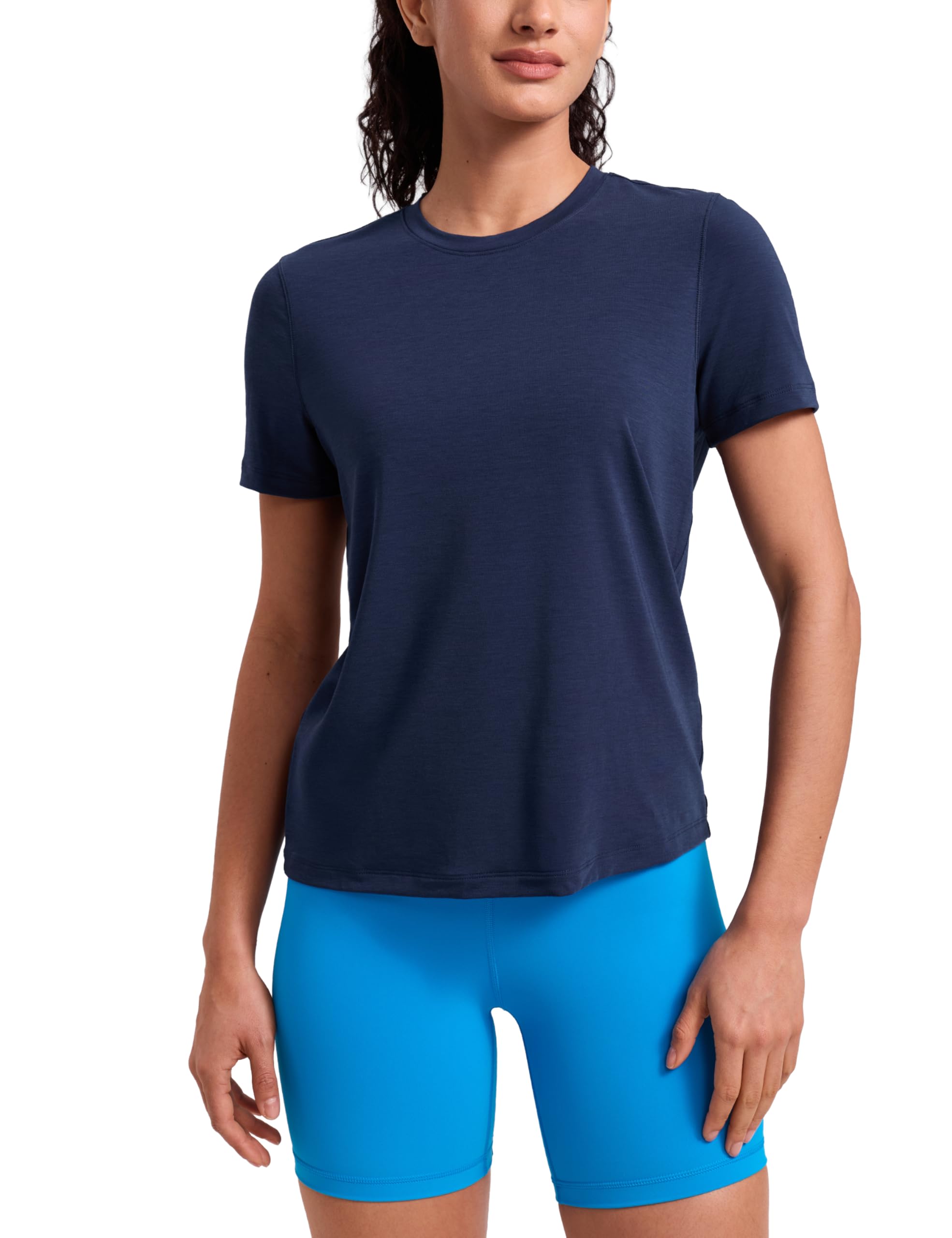 CRZ YOGA Quick Dry Workout Tops for Women Hip Length - Athletic Running Gym Yoga Short Sleeve Shirts Crewneck Basic Tees — view 10