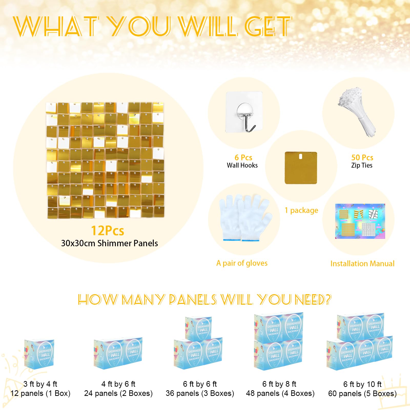 Telón de Fondo Dorado Brillante de 3 x 4 Pies - Lentejuelas para Pared, Decoración de Fiesta, Despedida de Soltera y Cumpleaños