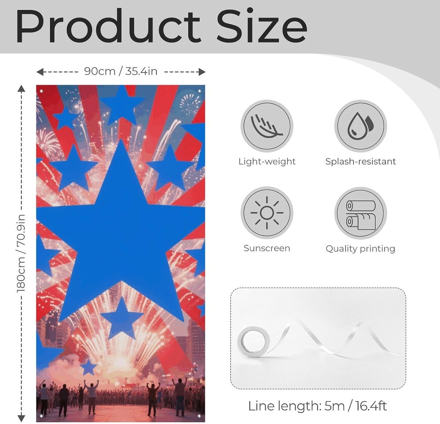 4th of July Blue Star Red Stripe Decoration Door Banner Welcome Door Cover image 2