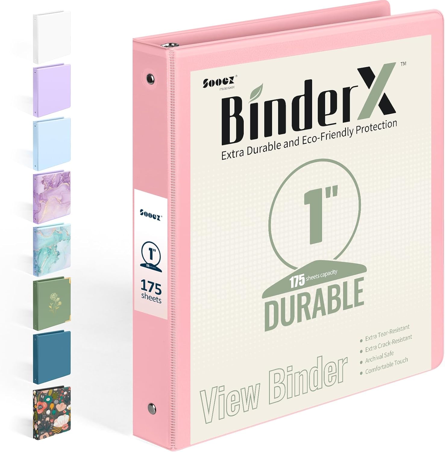 BinderX Extra Durable 3 Ring Binder, Round Rings 1 Inch Binder, Fits 175 Sheets of 8.5×11 Paper, Customizable View Cover with Inside Pockets, Cute 1″ Binders, 1 Inch Binders 3 Ring, Pink