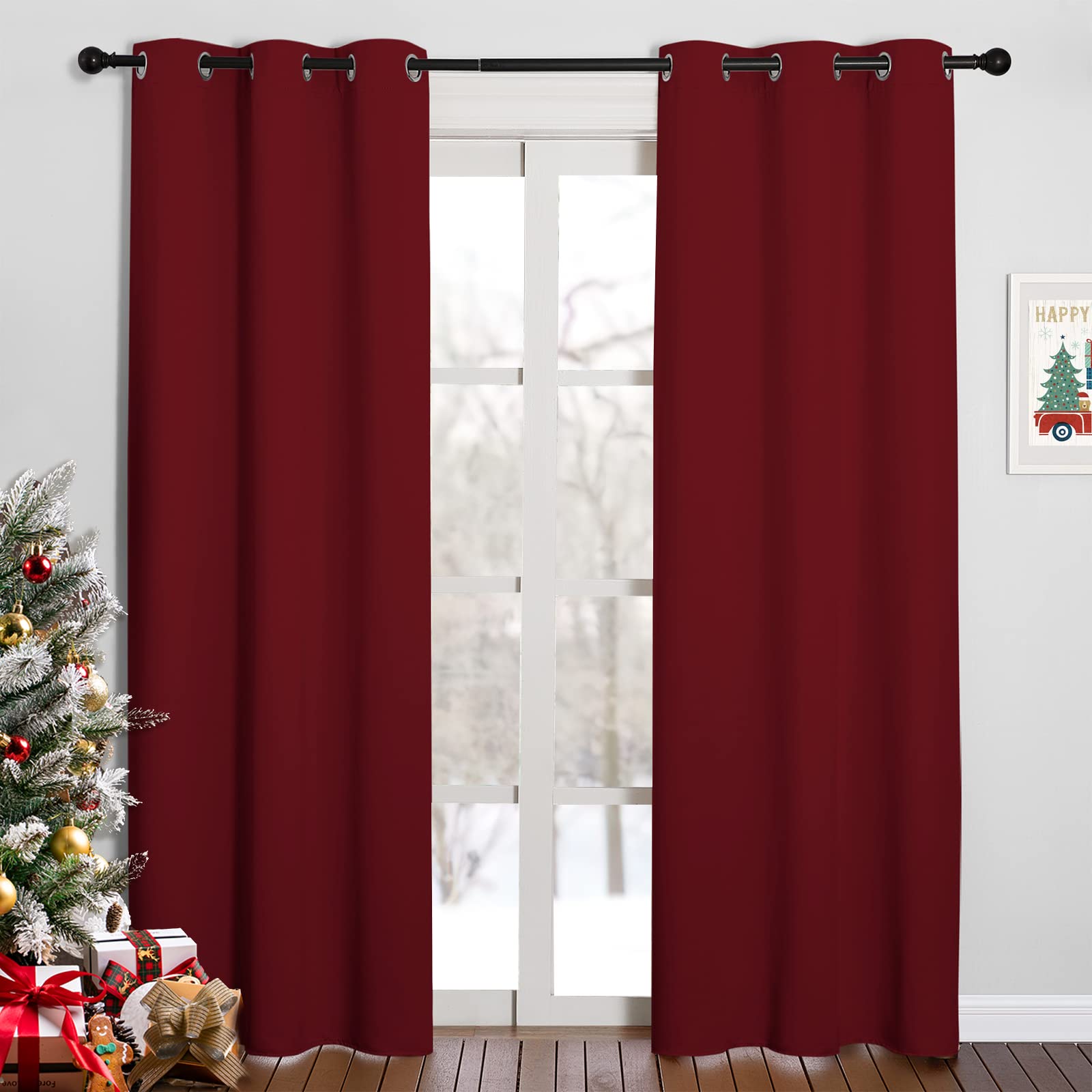 NICETOWN Home Decorations Thermal Insulated Solid Grommet Top Blackout Living Room Curtains/Drapes for Christmas &amp; Thanksgiving Gift (1 Pair, 42 x 84 inches, Burgundy Red)