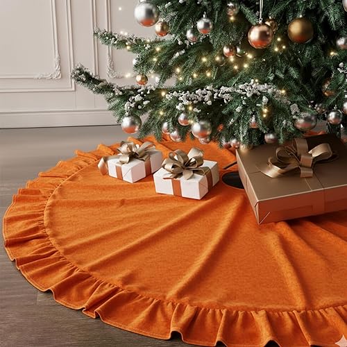 Vista 27 de Faldones de felpa para árbol de Navidad, 36 pulgadas, tapete de lujo de piel sintética blanca nevada con copos de nieve dorados para decoración