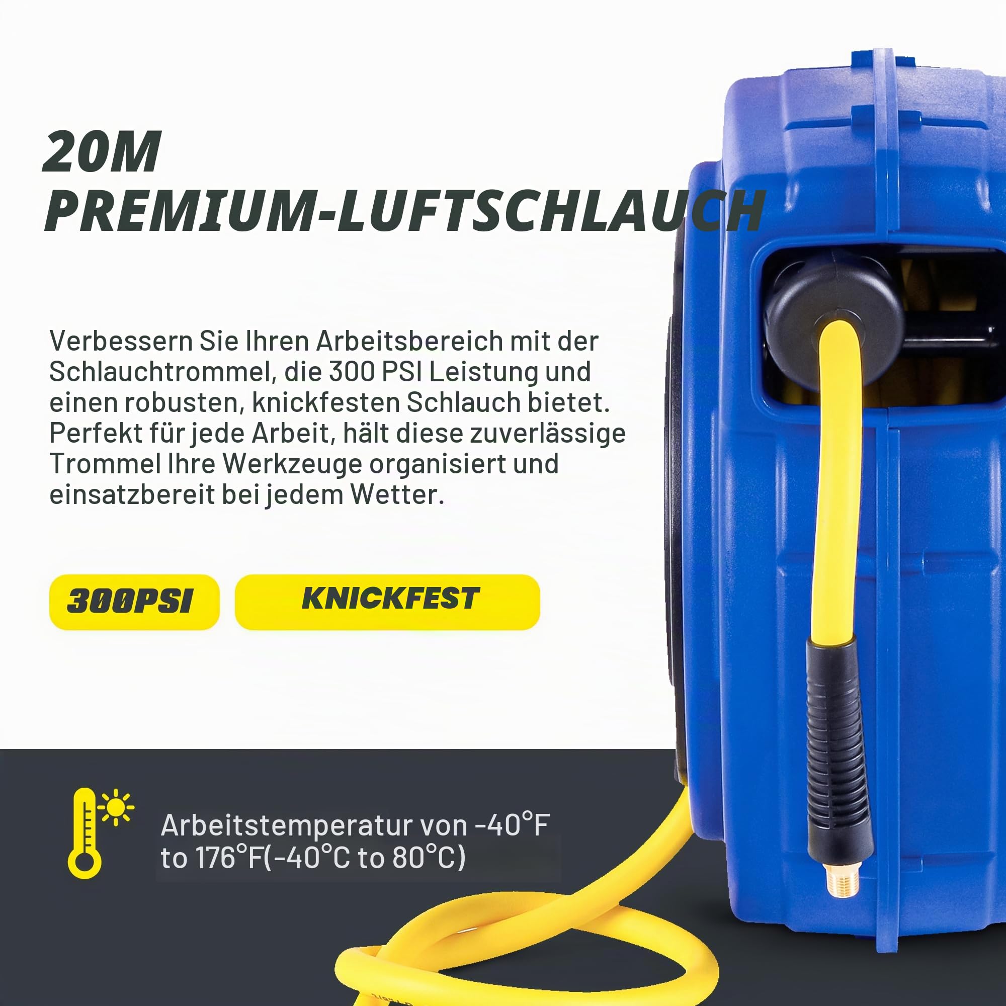 Goodyear retractable air compressor/wasserschlauchtrommel, max. 300psi (3/8 „x 65 ft) hybrid polymer-schlauch