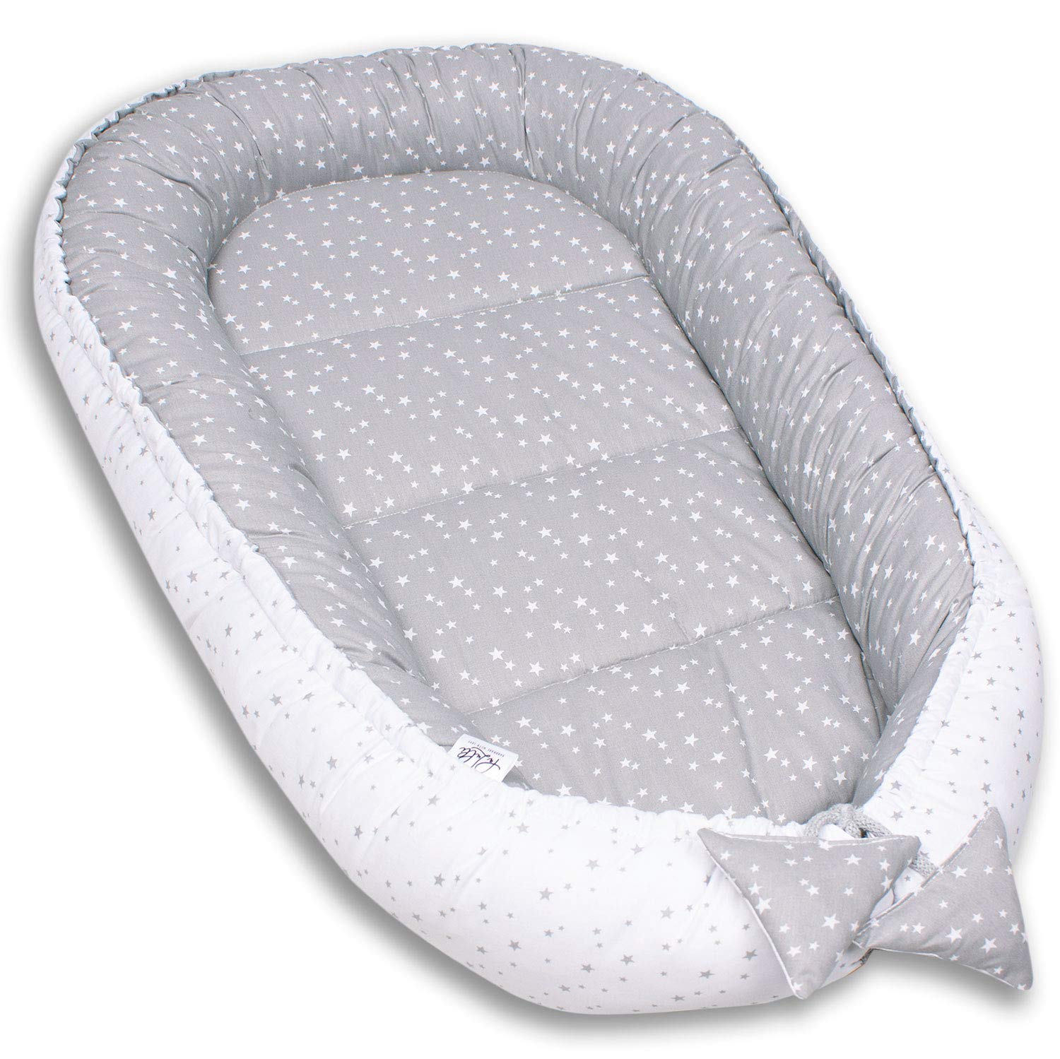 PaLulli Babynest Babynestchen 50x90 cm Babykokon, 2seitig, 100% Baumwolle, Nestchen für Babybett, Kuschelnest, Kissen, Reisebett für Baby und Säuglinge (Sterne F)