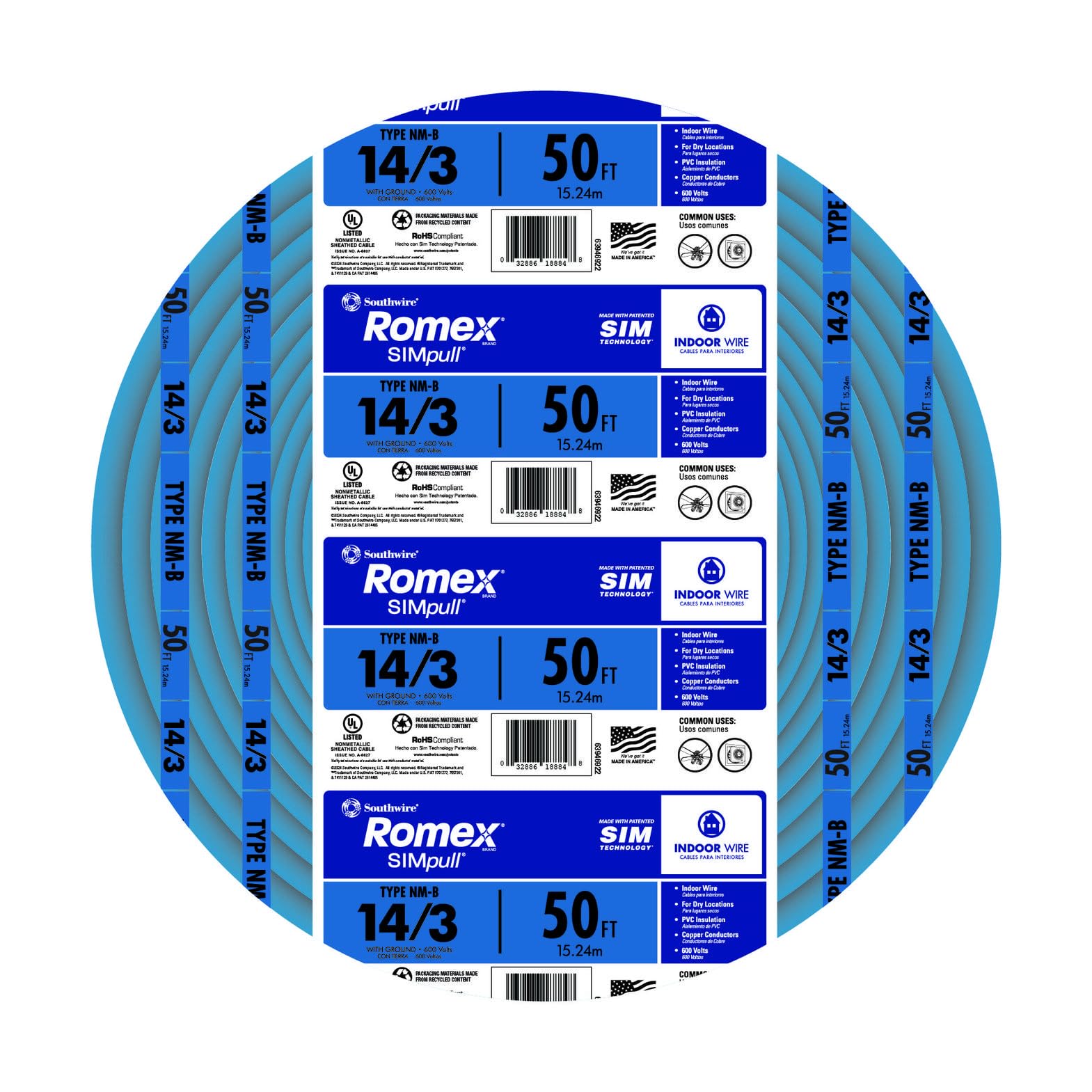 Snapklik.com : Romex SIMpull Wire, 14 Gauge, 3 Conductor, 50 Ft, W/G NM ...