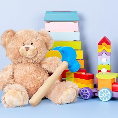 Miniatura 26 de Fowecelt Juguetes de martillo de madera, martillos de simulación, herramientas de mantenimiento, juguetes educativos para niños, suministros de Rosa