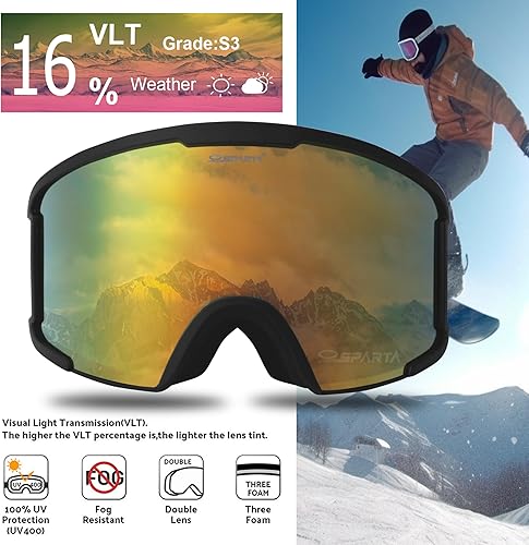 Miniatura 2 de OUTDOOR SPARTA Gafas de esquí para adultos, compatibles con casco, para hombres y mujeres, con 100% protección UV, SNOW-044