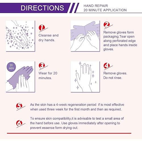 Miniatura 6 de Paquete de 4 guantes hidratantes de manos, máscara de spa de manos con colágeno, suero + vitaminas + extractos de plantas naturales para manos secas