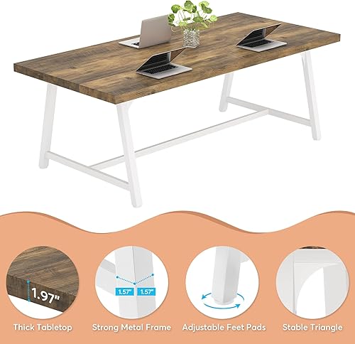 Miniatura 7 de Tribesigns Mesa de comedor para 8 personas, mesa de cocina rectangular de madera de 70.87 pulgadas con marco de metal fuerte, mesa de comedor grande