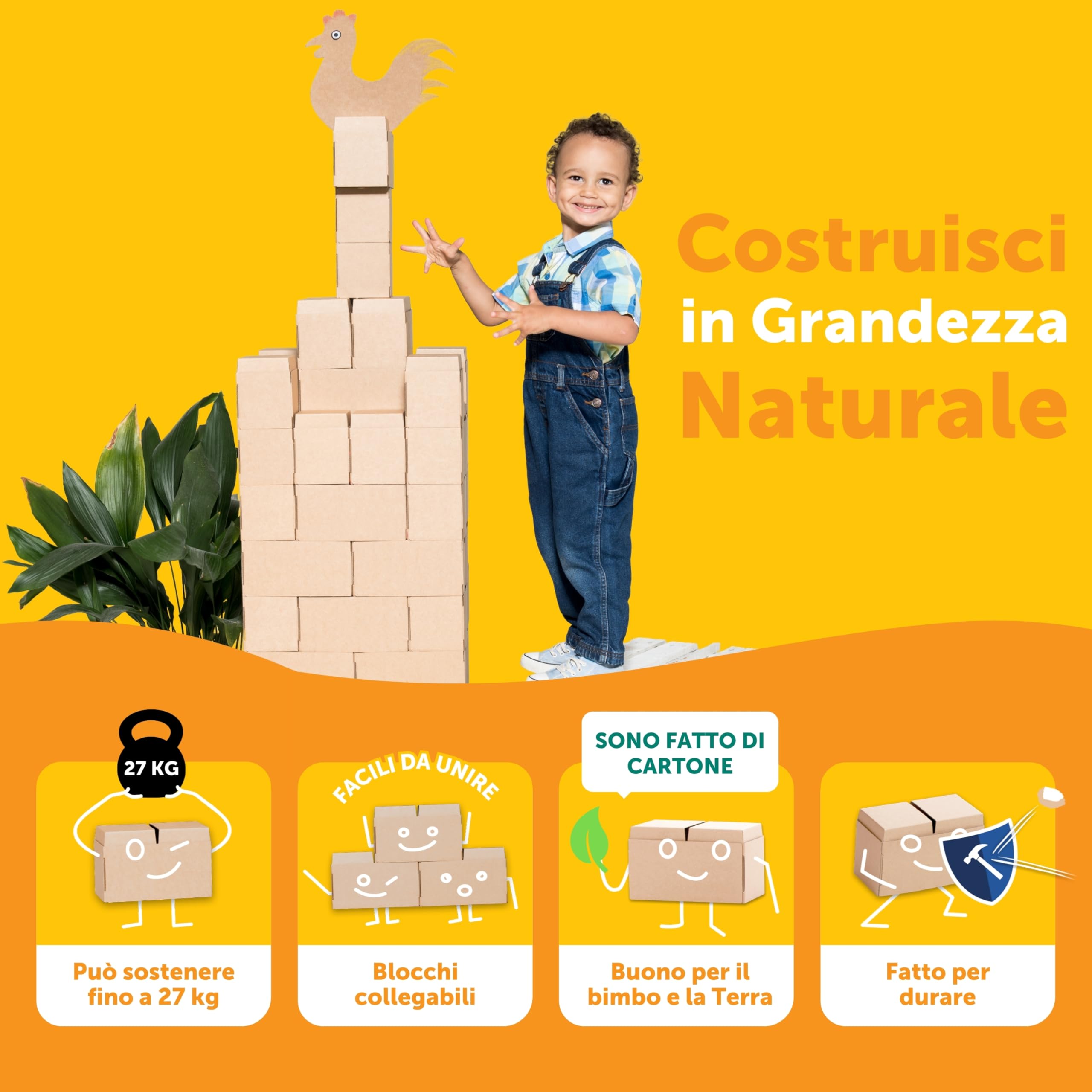 GIGI Bloks 200 Mattoncini Costruzioni Grandi per Bambini XXL Impilabili & Incastro | Cartone Blocchi Costruzioni per Bambini Robusti e Facili da Montare | Grandi Giochi Montessori Creativi & Educativi