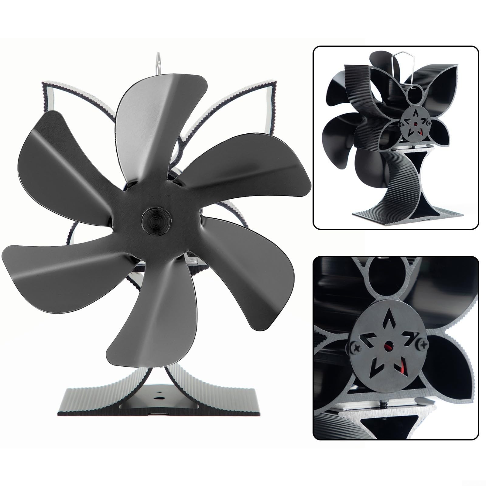 Ventola per stufa alimentata a calore per bruciatori a legna 6 pale ventilatore per camino efficiente circolazione dell'aria calda silenziosa corpo in alluminio protezione da surriscaldamento nessuna