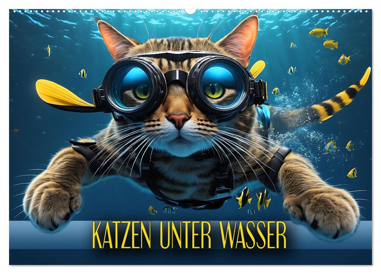 Katzen unter Wasser (Wandkalender 2026 DIN A2 quer), CALVENDO Monatskalender: Amüsante Bilder tauchender Samtpfoten verschiedener Rassen in einer traumhaften Unterwasserwelt (CALVENDO Tiere)