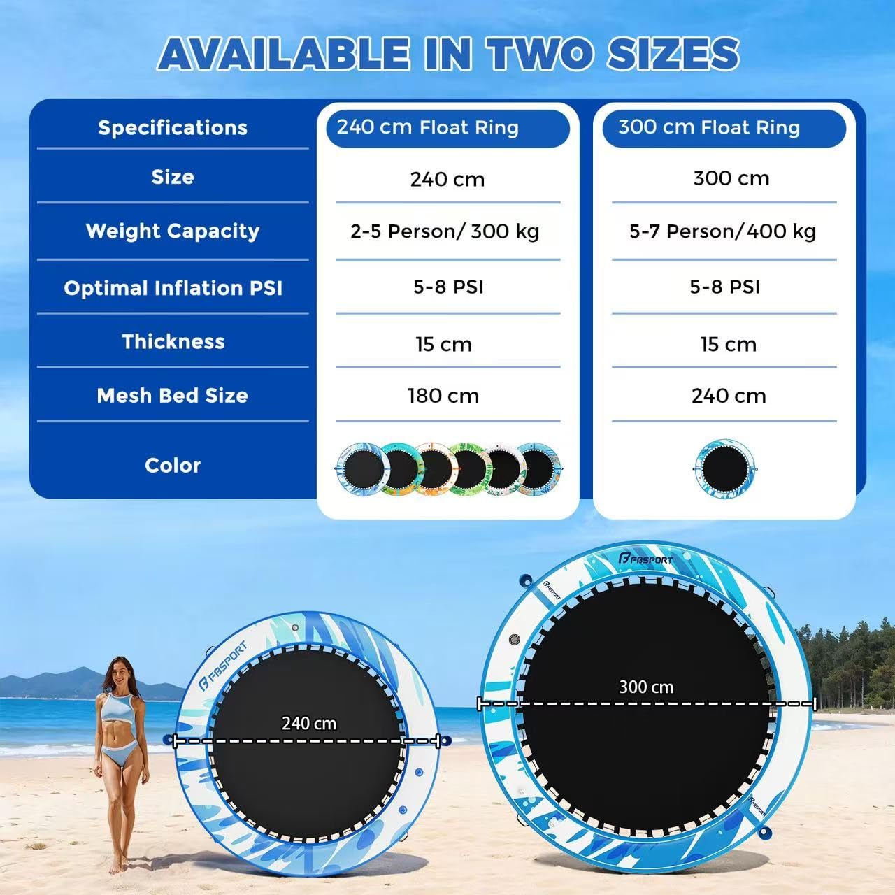 Piattaforma Galleggiante Gonfiabile Sunchill 240/300 cm per 2-5 Persone, Isola Gonfiabile Rotonda, Amaca Acquatica Floating Platform con Rete per Carichi Pesanti per Piscina, Lago e Mare
