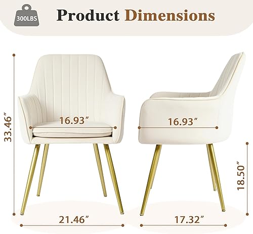 Miniatura 3 de CangLong Juego de 2 sillas de comedor, modernas de mediados de siglo, sillas de comedor tapizadas de terciopelo con patas de metal, sillas de