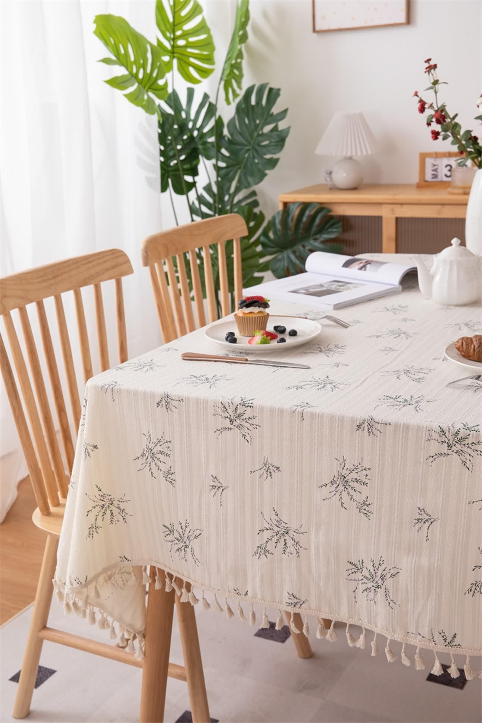 Tovaglia Tavolo Rettangolare Cotone, Tovaglia Elegante Battesimo Beige Fiore Ricamato Copri Tavolo 120X180CM per Soggiorno Cucina