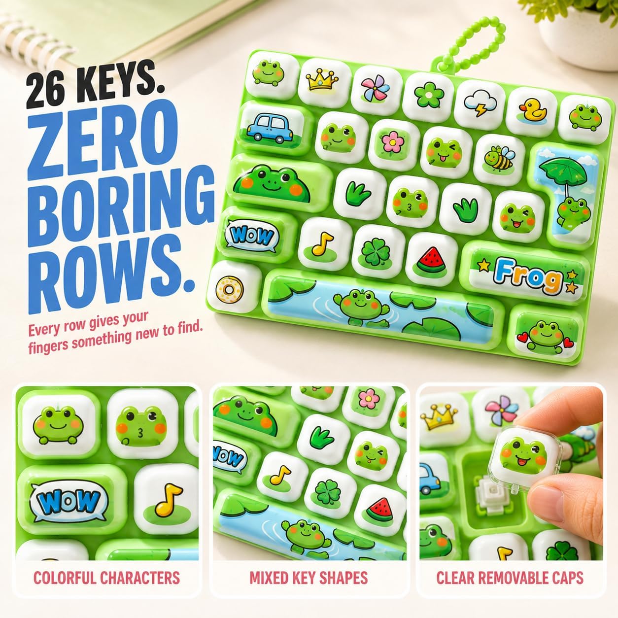 New Big Clicky Keyboard Fidget, 26-Key Cute Creamy Keyboard Button Clicker Fidget Keychain, Boost Focus & Calm Anxiety at Work, Travel (Green,D) image 5