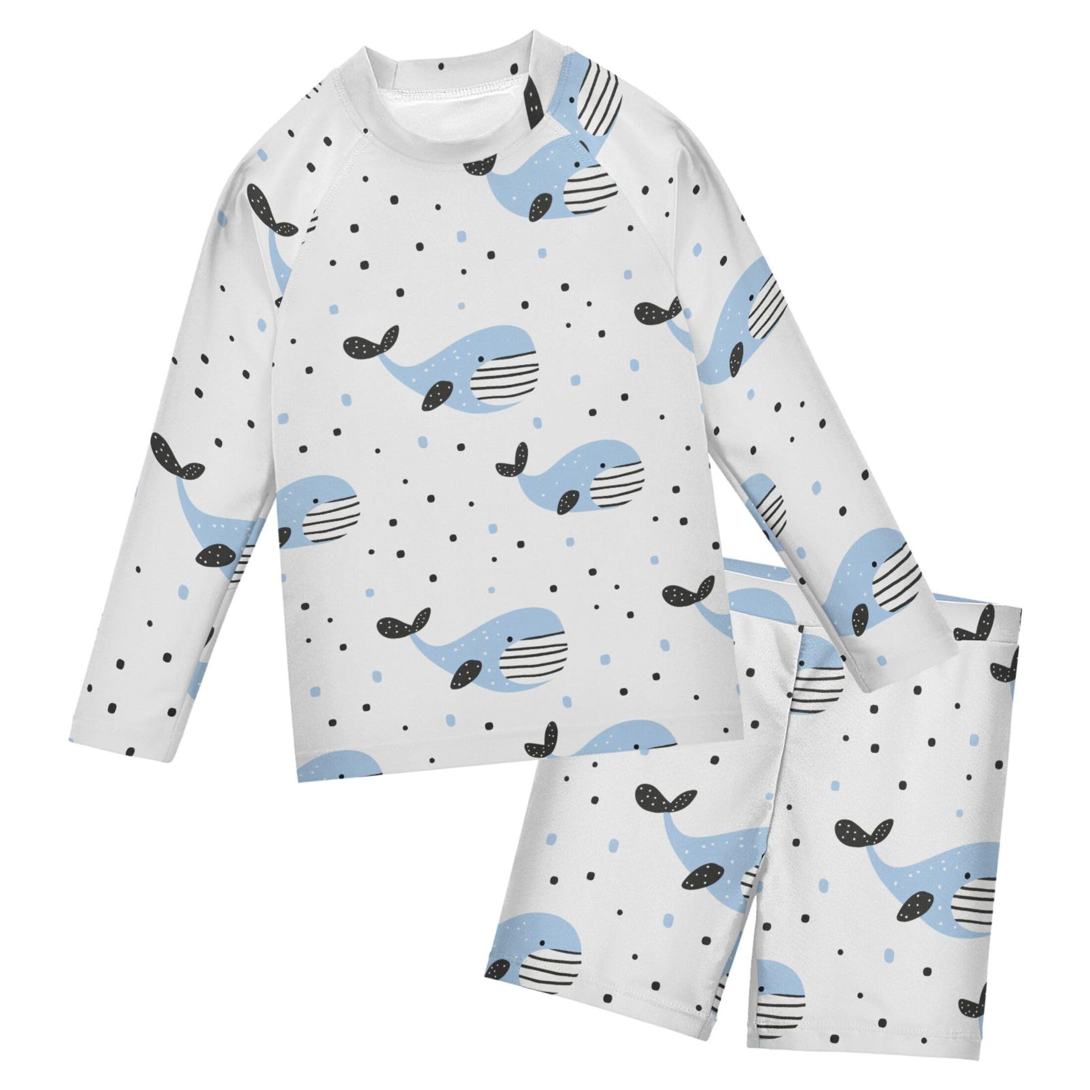Cute Blue Whale Toddlers and Baby Boys' Swimsuit Trunk and Rashguard Set B0404916