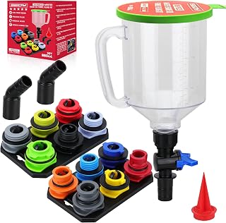 18-Piece Engine Oil Funnel Set, 1.59QT/1.5L Automotive Oil Funnel Kit with 12 Adapters, Elbow Fitting, Arrow Screen and Magnetic Storage Hooks Tray, Compatible with GM, Ford, BMW, Audi, Land Rover Etc