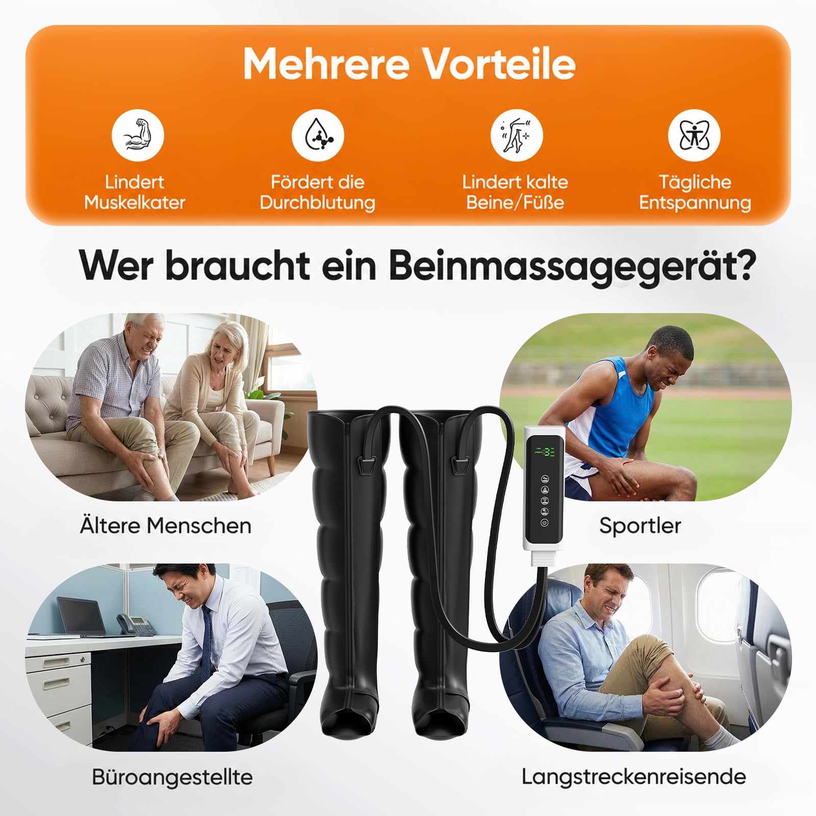 Lymphdrainage Beinmassagegerät 6 Luftkammern Luftkompression
