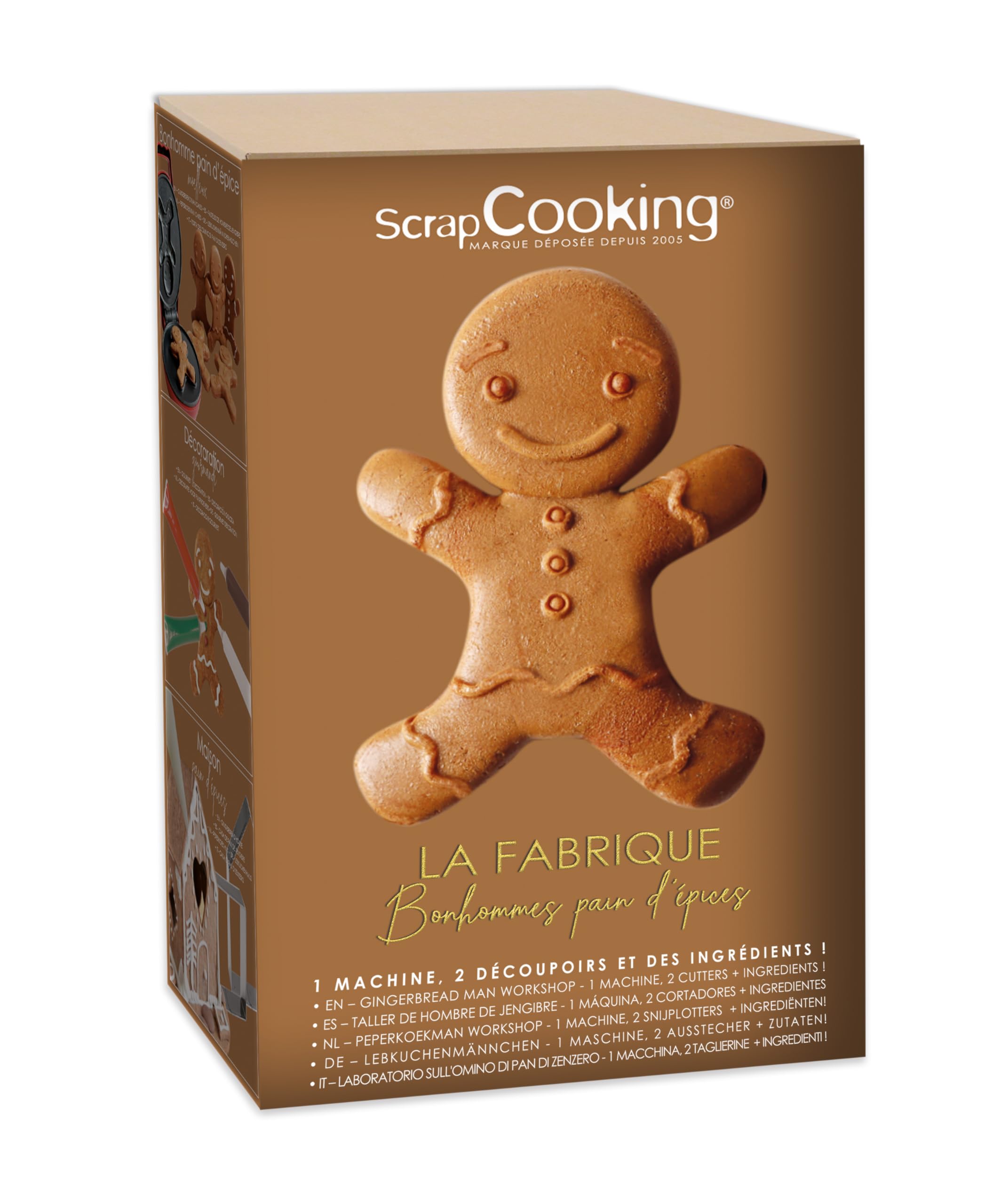 ScrapCooking - Kit Fabbrica per Ginger - Con Macchina per Pupazzi di Natale, Taglierina in acciaio inox e penne choco - 3815
