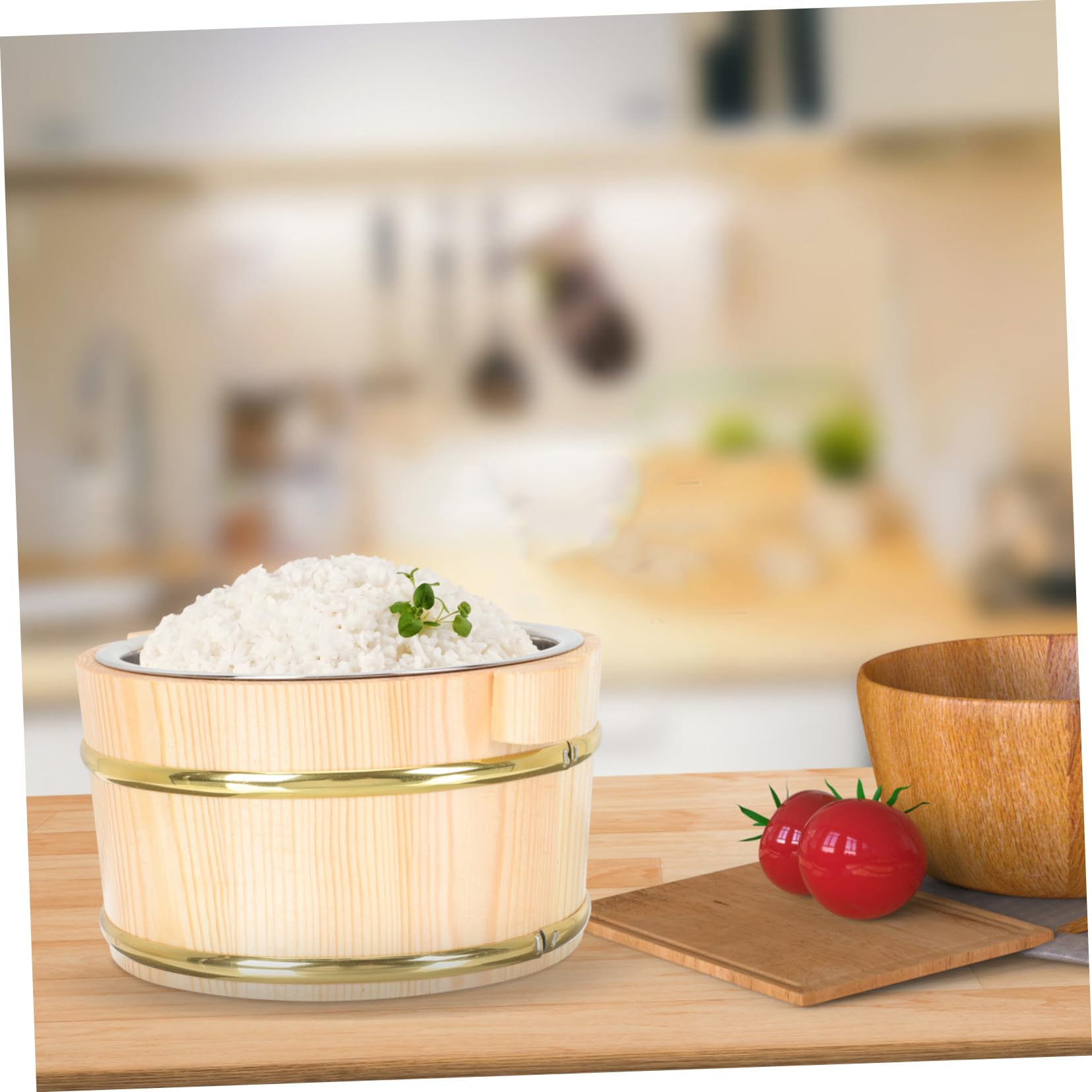 Contenitore per Alimenti in Legno Multiuso per Cucina Grande Capacità, Secchio Compatto per Riso e Sushi, Realizzato in Legno e Acciaio Inossidabile, per Uso Domestico