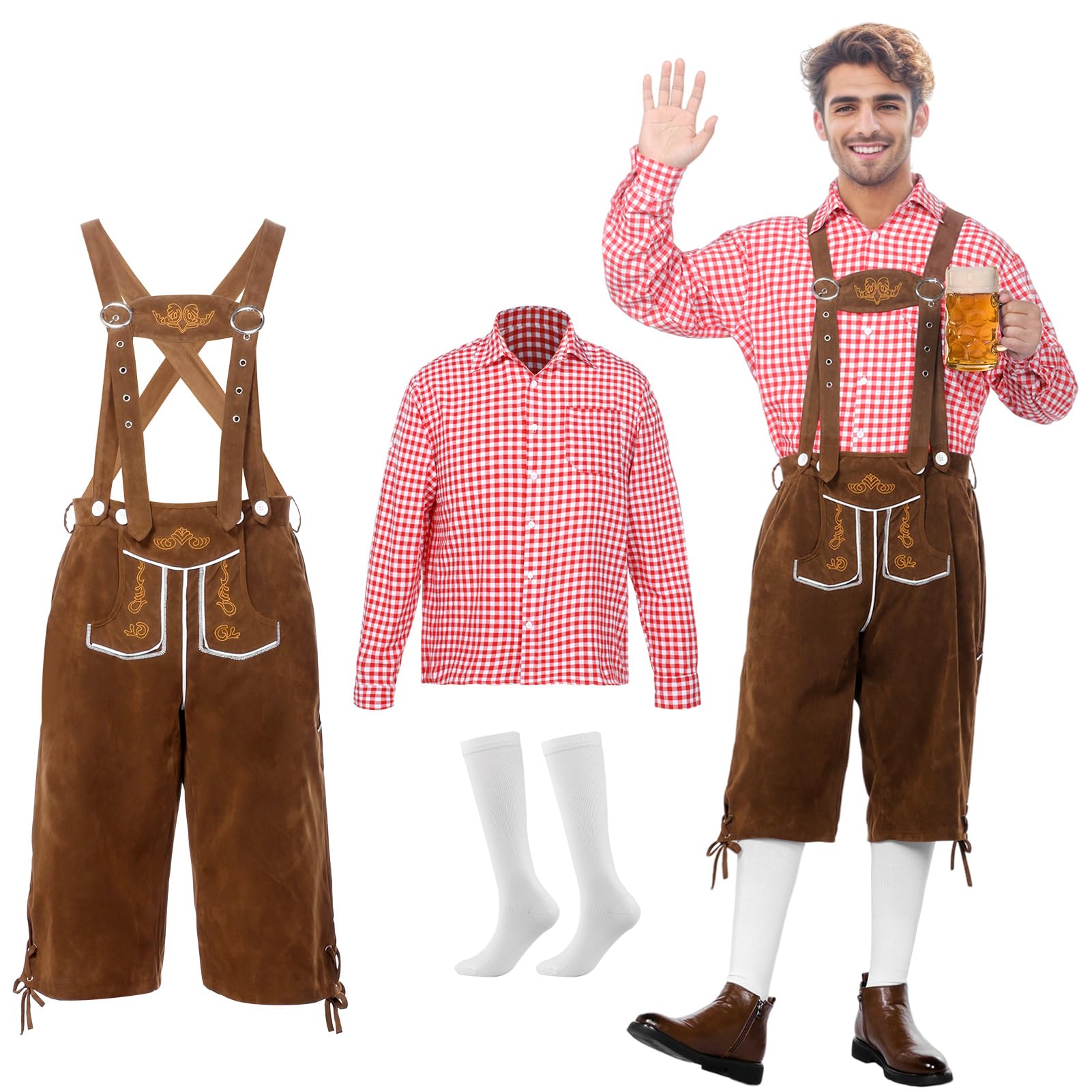 Trachten-Overall Mit Karohemd für Herren Oktoberfest-Outfit (Stil A, M)