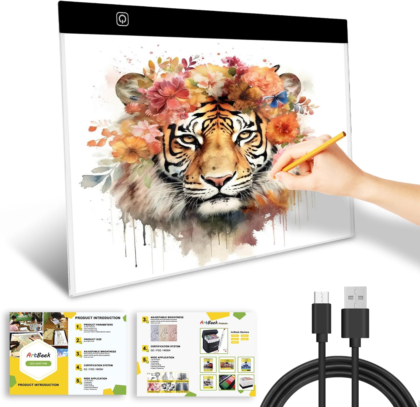 ArtBeekB4 Size LED Light Box, 5 Millimeters Ultrathin Light Pad, USB Art Tracing Board for Sketch Copy and Handwork 14.56X11 Inch