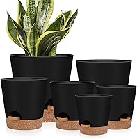 AFamilyofGardenLovers Self-Watering Indoor Planters: 6 Black Pots 5-8 Inch with Drainage Holes & Saucers