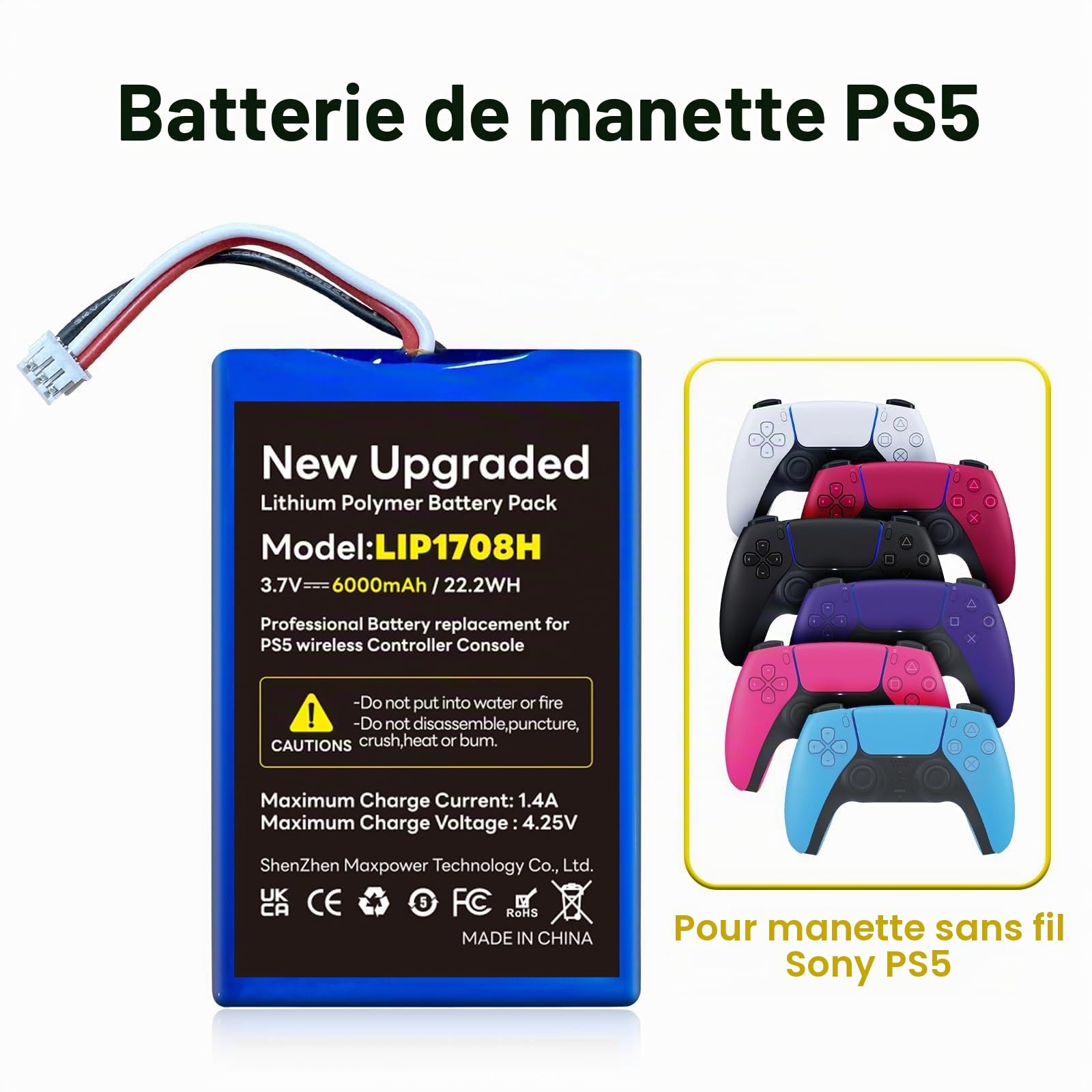 Lot de 2 batteries Li-ion de rechange pour manette sans fil Sony PS5 PlayStation 5 DualSense 6000 mAh