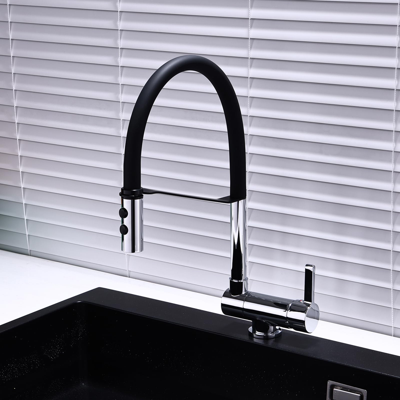 ZYCHSJXA Kitchen Pull Out Taps Folding Tap Flexi Pipes 2 Modes Chrome Sink 360° Swivel Faucet