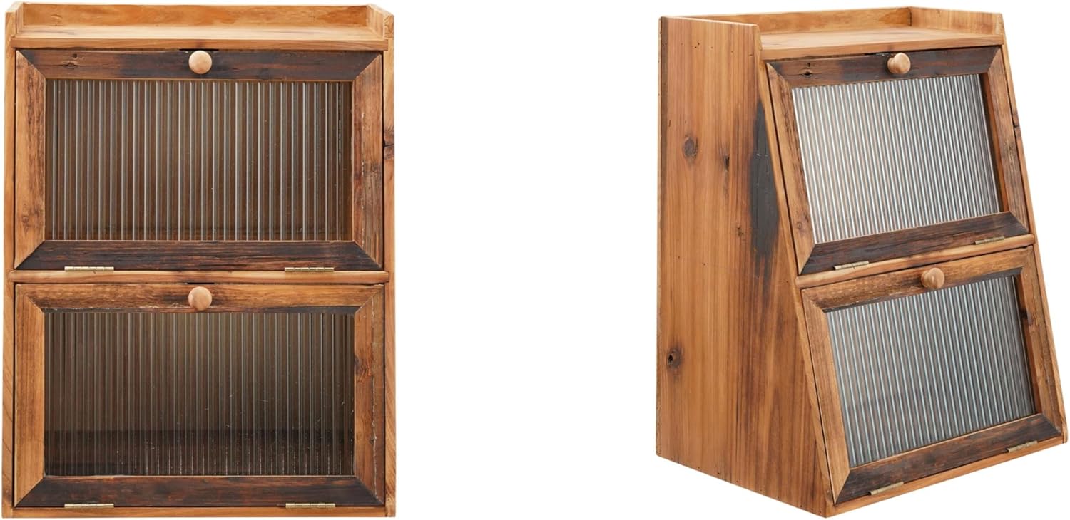 Creative Co-Op Wood Rectangular Wall Cabinet with 2 Fluted Glass Doors, 1 Shelf and Distressed Natural Finish