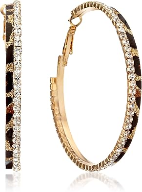 Gemini Women Fashion Leopard Print Crystal Big Round Hoop Earrings Gm148, Size 5cm, Color Gold