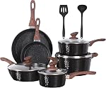 Kitchen Academy Blue Pots and Pans Set Non Stick, 12Pcs Induction Cookware | Premium die-cast aluminum, nonstick granite coating, fast heating, easy to clean, PFOA & PFOS free, toxic-free cooking