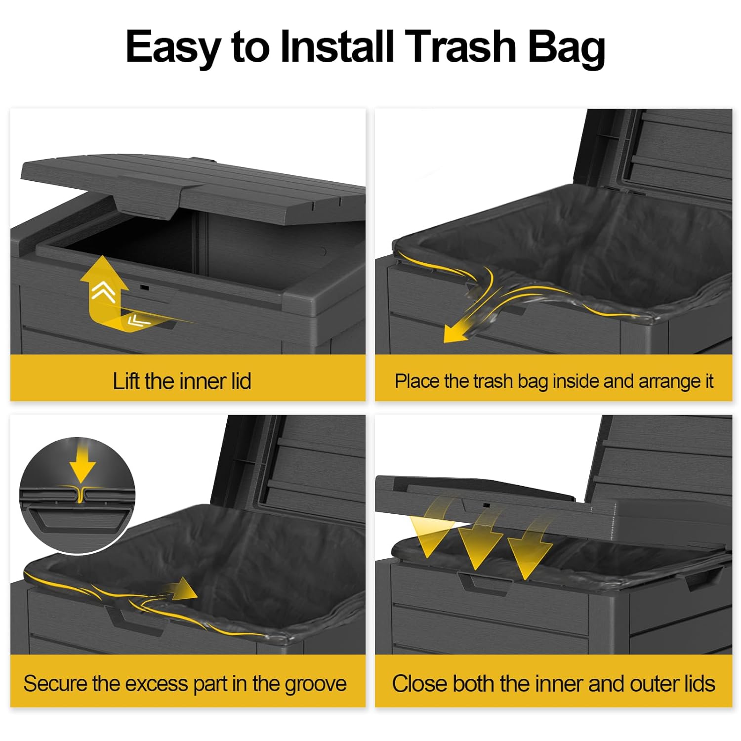 31 Gallon Outdoor Trash Can with Tiered Lid and Drip Tray,Waterproof Resin Waste Bin Indoor,Durable,Stylish,Lightweight Garbage Bin for Patio,Kitchen,Backyard and Office(Black)