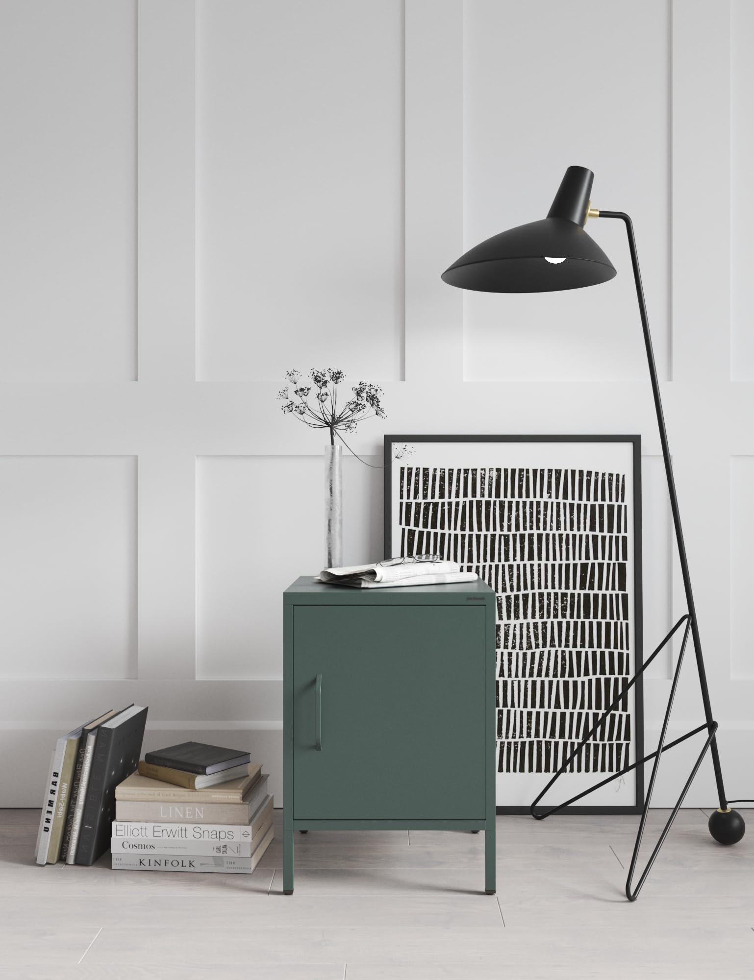 Jan Nowak Comodino Camera da Letto in Metallo - MIA | Comodino Piccolo Scintillante con 1 Ripiano Regolabile | Armadietto Moderno, Stile Industriale | 42,4 x 59,5 x 40 cm | Verde Scuro