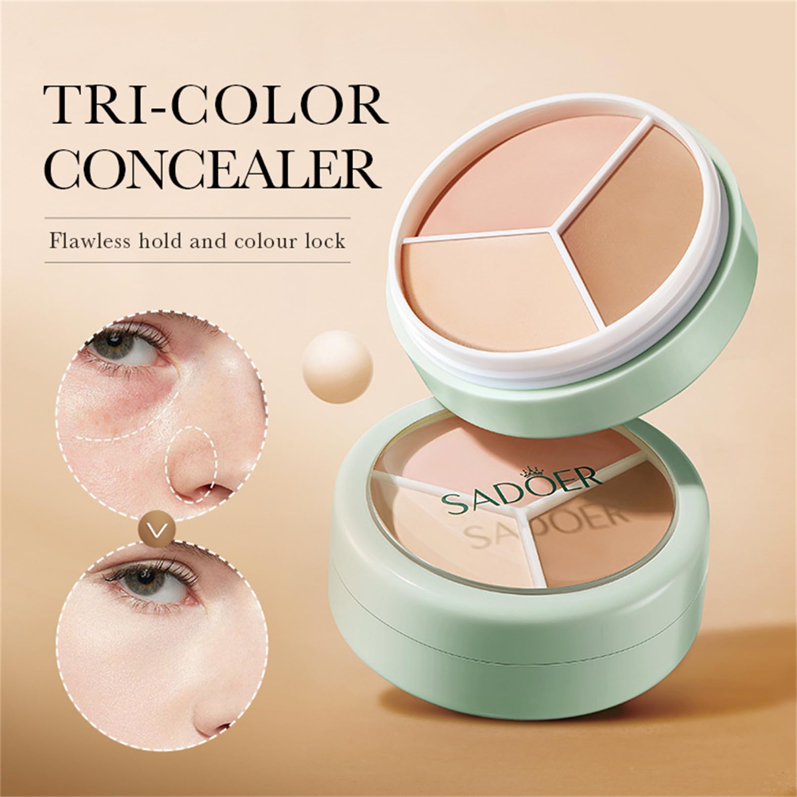 Sadoer Tri-Color Concealer Palette - Waterproof, Full Coverage Face Concealer Makeup Highlight Contour Palette (2 Pack)