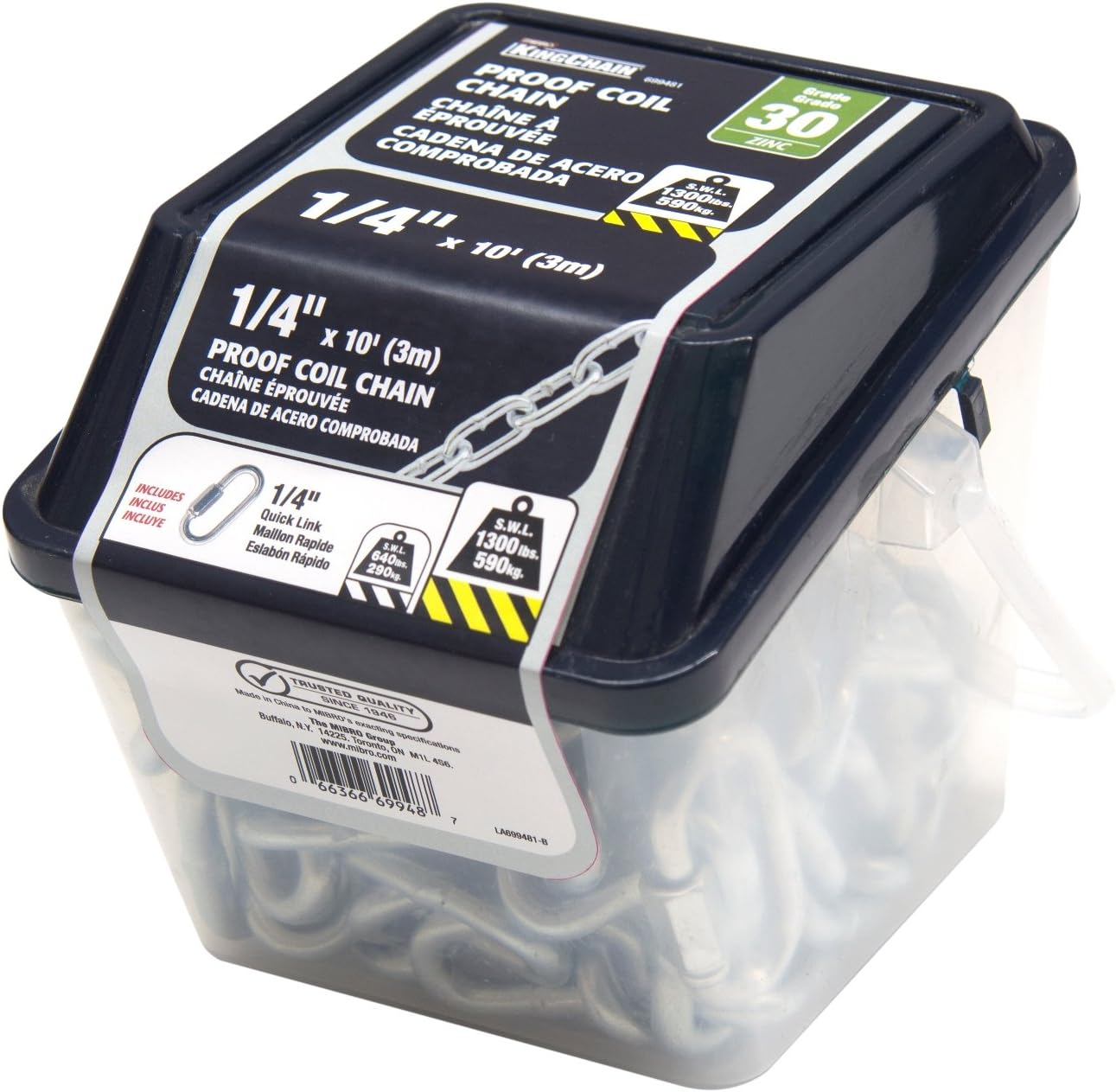 699481 1/4" x 10' Zinc Plated Grade 30 Proof Coil Chain, Silver - Image 6