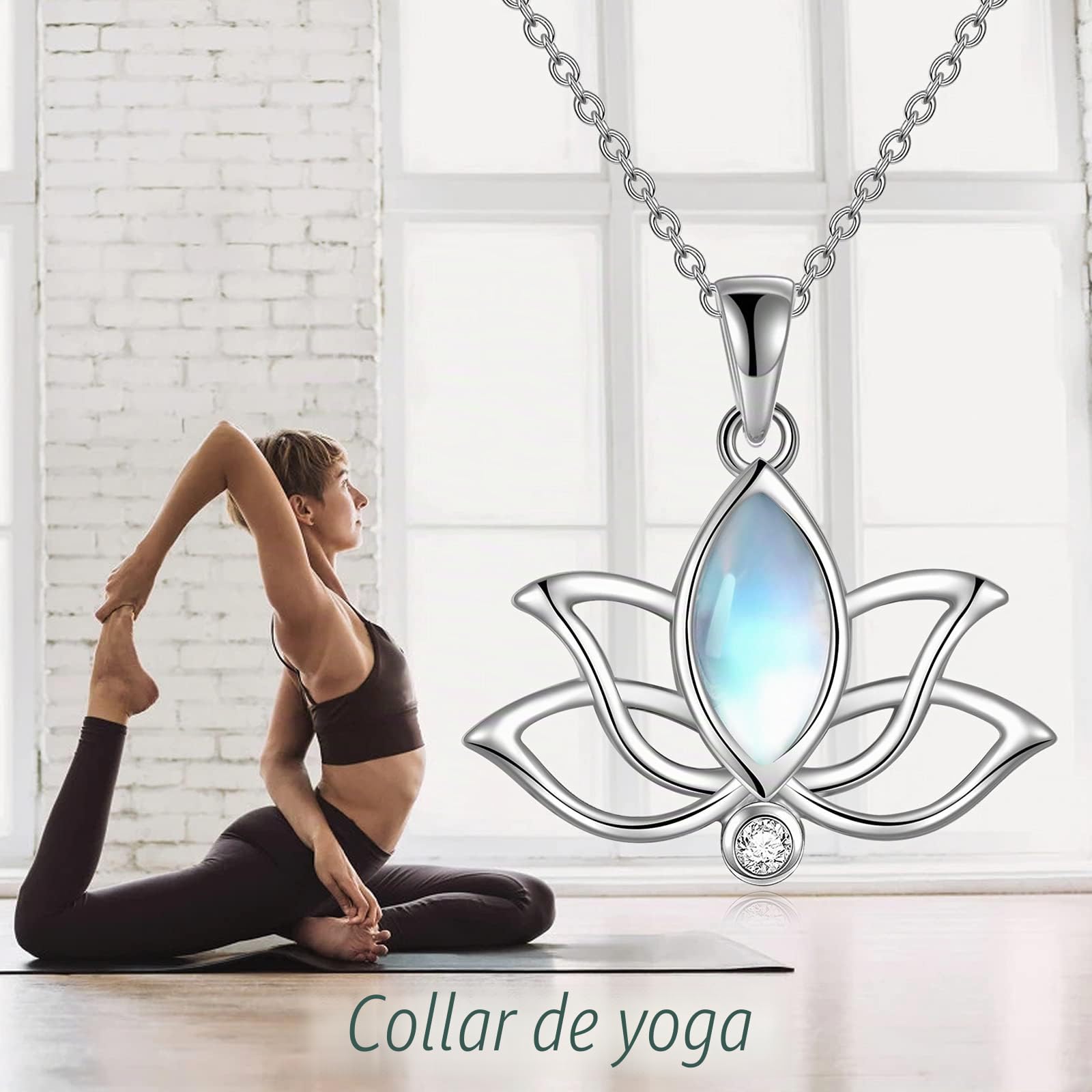 YFN Mondstein Halskette für Frauen Sterling Silber Lotus Blume Anhänger Halskette Schmuck Geschenke für Frauen Mädchen