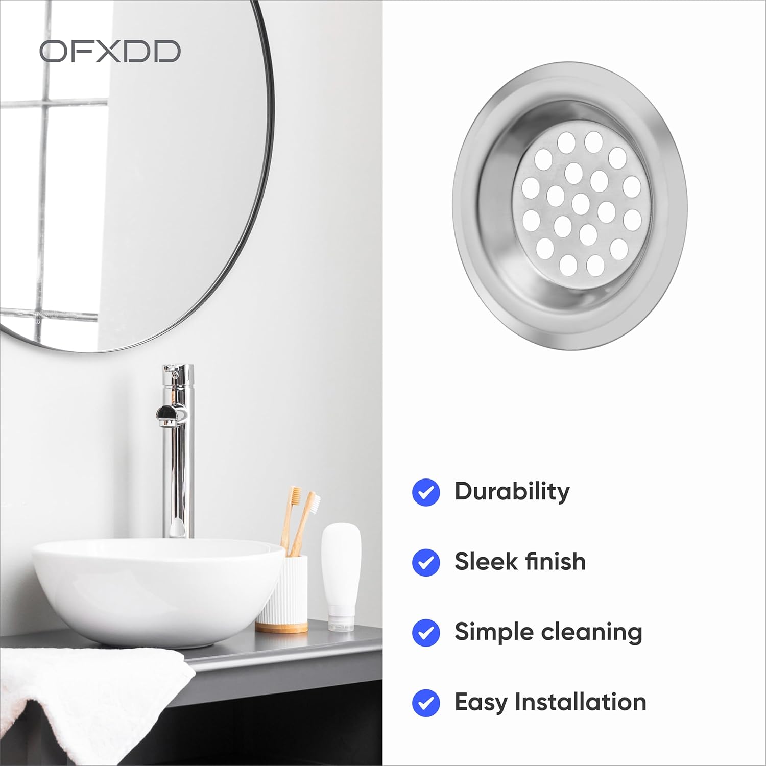 Sink Strainer 2.5 Inch - Sink Hair Catcher for Kitchen & Bathroom - Tub & Sink Drain Protector from Food, Waste, Hair, Stainless Steel, 2 Pcs - Image 2