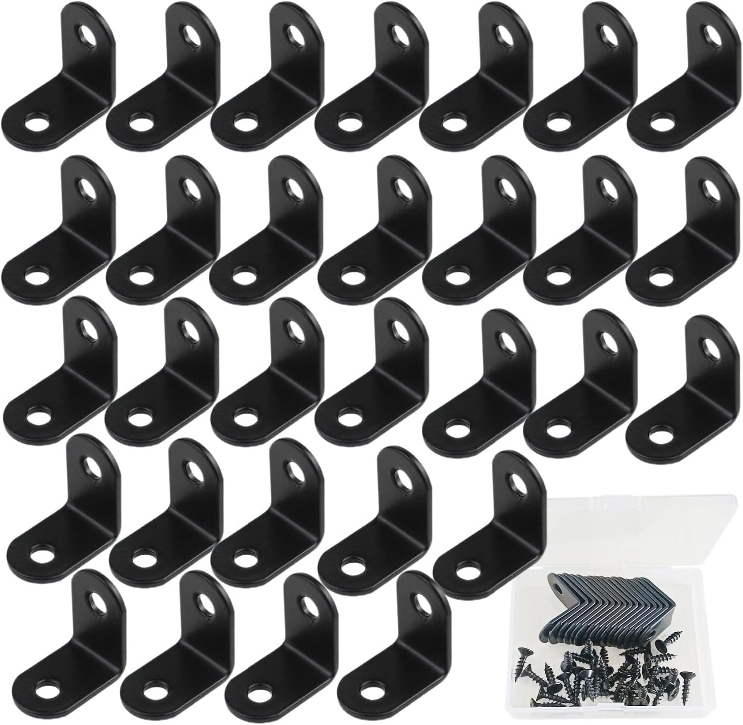 L Bracket Corner Brace Joint Right Angle 90 Degree Fastener Wood Support for Shelves Braces Mounting Brackets with Screws for Furniture Chairs Wooden Hardware Brackets 16Pcs Elimeta (Black 1inch)