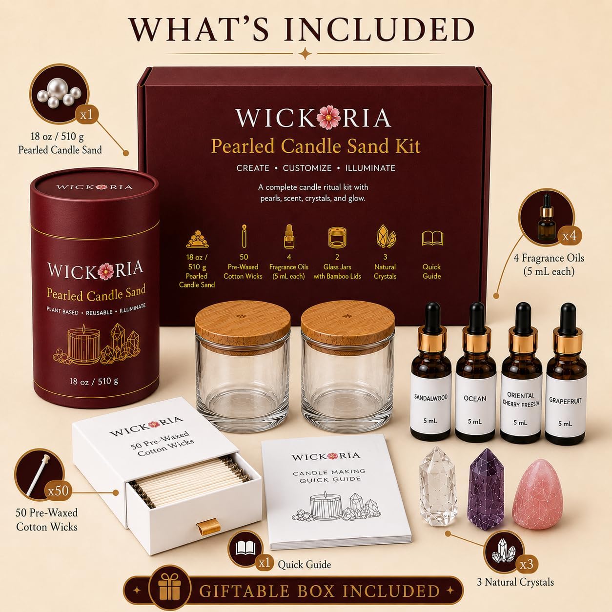 Pearled Candle Sand Kit, 18oz Candle Sand w/Wicks, Gifts for Home